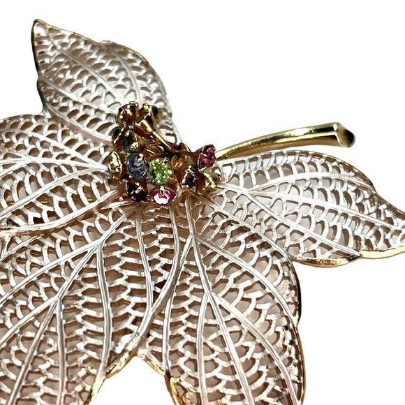VTG 1960's Maple Leaf Fruit Salad Brooch Pin Costume Jewelry 2.5" - Picture 5 of 12